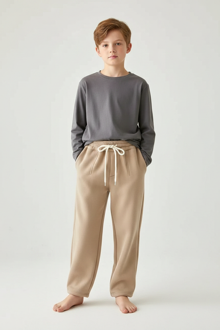 Pantalon Chinois Beige Polaire Ample Confortable Enfant - Molleton