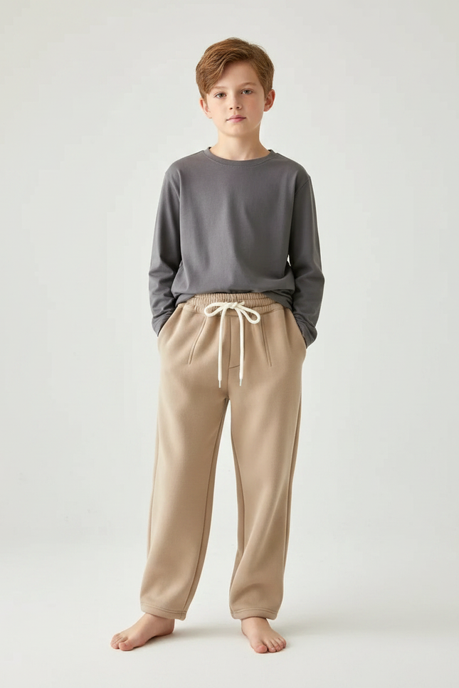 Pantalon Chinois Beige Polaire Ample Confortable Enfant - Molleton
