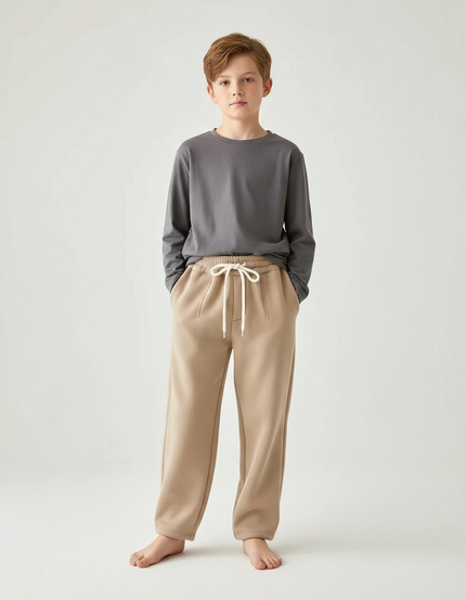 Pantalon Chinois Beige Polaire Ample Confortable Enfant - Molleton