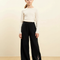 Pantalon Chinois Noir Brodé Ample Fille Décontracté - Viscose