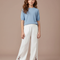 Pantalon Chinois Blanc Brodé Lin Ample Décontracté
