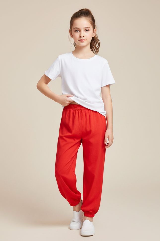 Pantalon Chinois Rouge Élastiqué Fluide Enfant Coton