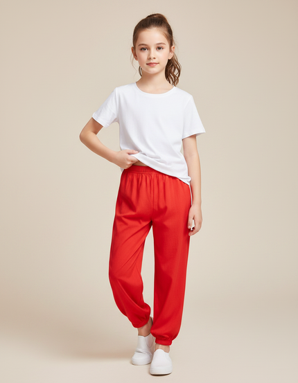 Pantalon Chinois Rouge Élastiqué Fluide Enfant Coton