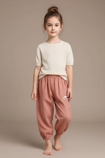 Pantalon Chinois Rose Ample Coton Enfant Confortable