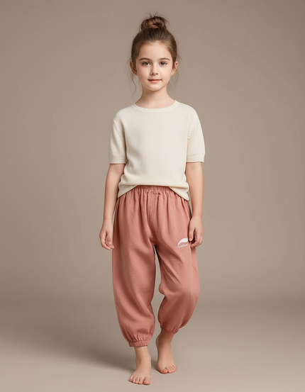 Pantalon Chinois Rose Ample Coton Enfant Confortable