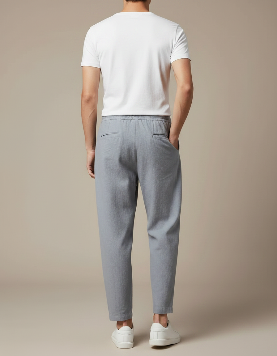 Pantalon Chinois Coton Lin Ample Droit Gris - vue 2
