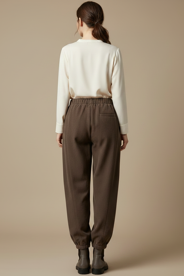 Pantalon Chinois Marron Ample Élastique Confortable Femme - Cordé - vue 2