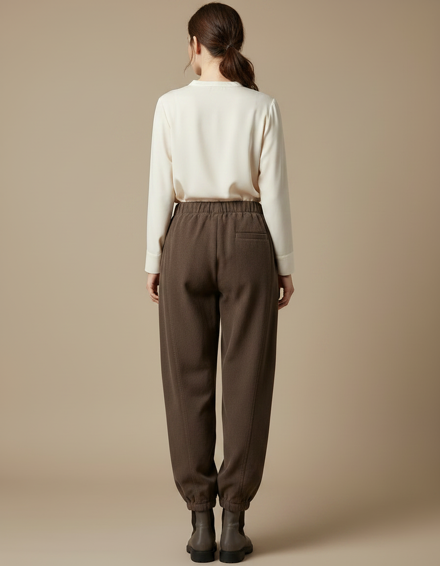 Pantalon Chinois Marron Ample Élastique Confortable Femme - Cordé - vue 2
