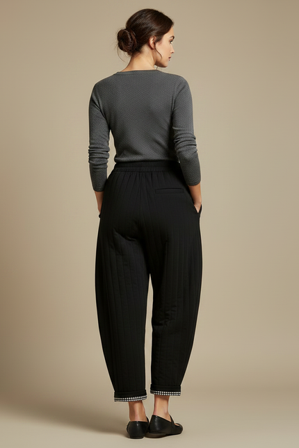 Pantalon Chinois Noir Matelassé Ample Harem Chaud - Molleton - vue 2