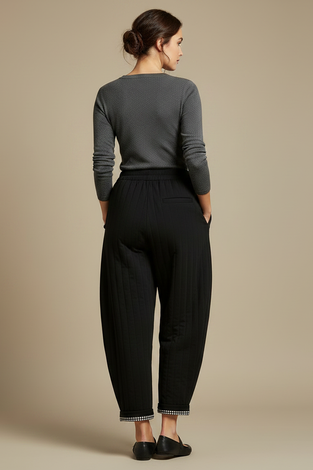 Pantalon Chinois Noir Matelassé Ample Harem Chaud - Molleton - vue 2