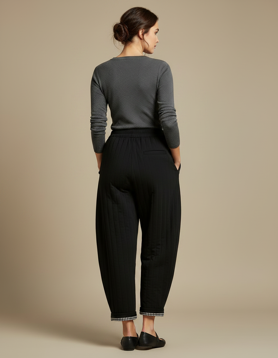 Pantalon Chinois Noir Matelassé Ample Harem Chaud - Molleton - vue 2