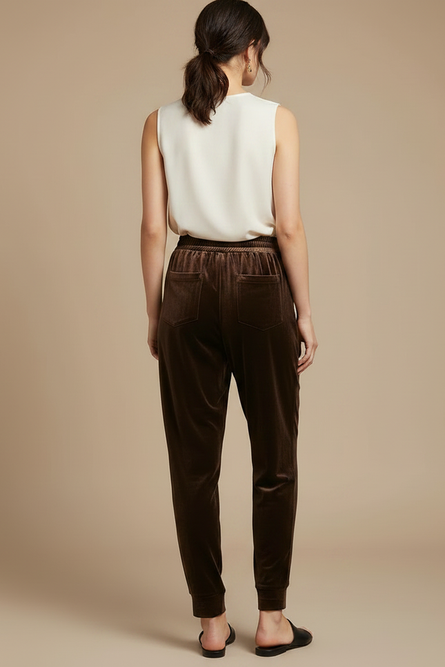 Pantalon Chinois Velours Marron Ample Décontracté Femme - vue 2