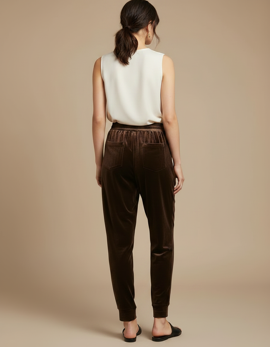 Pantalon Chinois Velours Marron Ample Décontracté Femme - vue 2