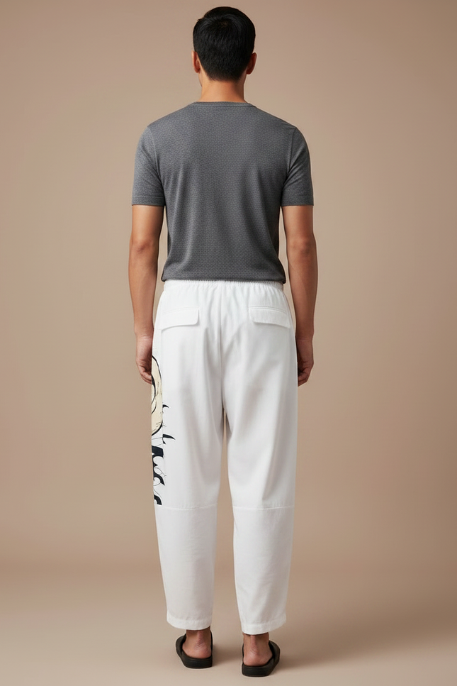 Pantalon Chinois Blanc Harem Carpe Vagues Calligraphie - Coton - vue 2