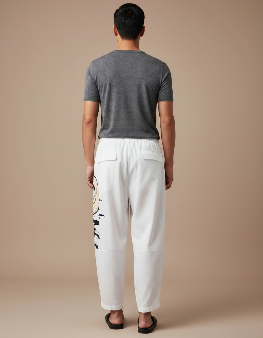 Pantalon Chinois Blanc Harem Carpe Vagues Calligraphie - Coton - vue 2