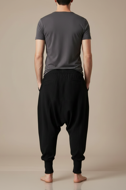 Pantalon Chinois Noir Ample Coton Sarouel Homme - vue 2