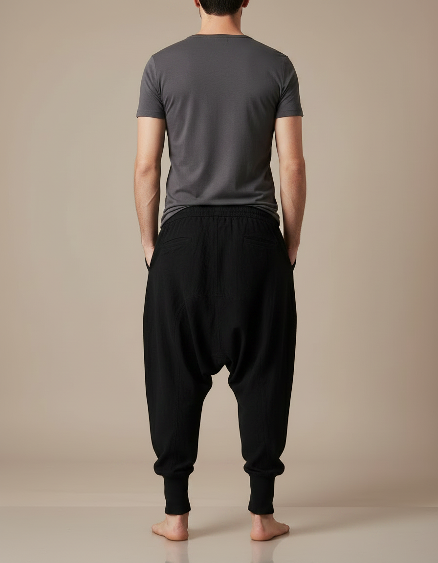 Pantalon Chinois Noir Ample Coton Sarouel Homme - vue 2