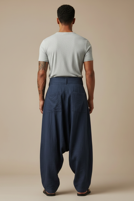 Pantalon Chinois Bleu Marine Ample Lin Décontracté Homme - vue 2