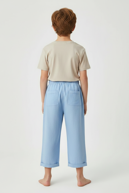 Pantalon Chinois Enfant Coton Bleu Ample Décontracté - Lin - vue 2
