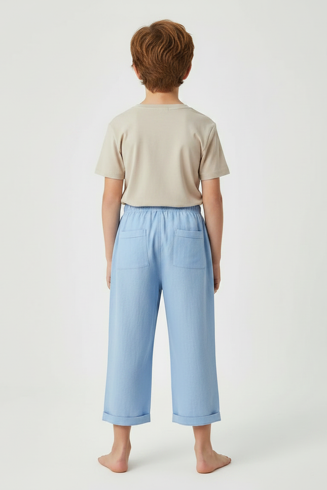 Pantalon Chinois Enfant Coton Bleu Ample Décontracté - Lin - vue 2