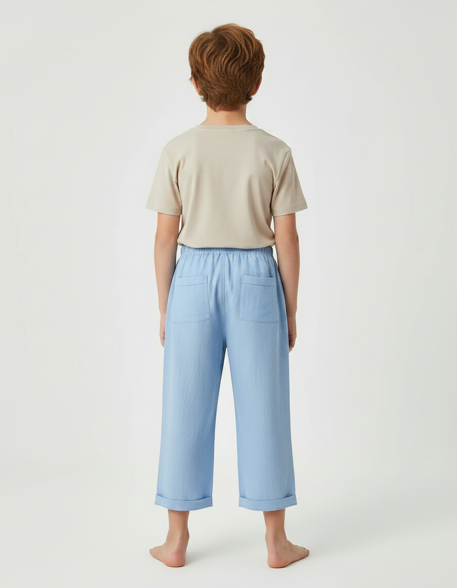 Pantalon Chinois Enfant Coton Bleu Ample Décontracté - Lin - vue 2