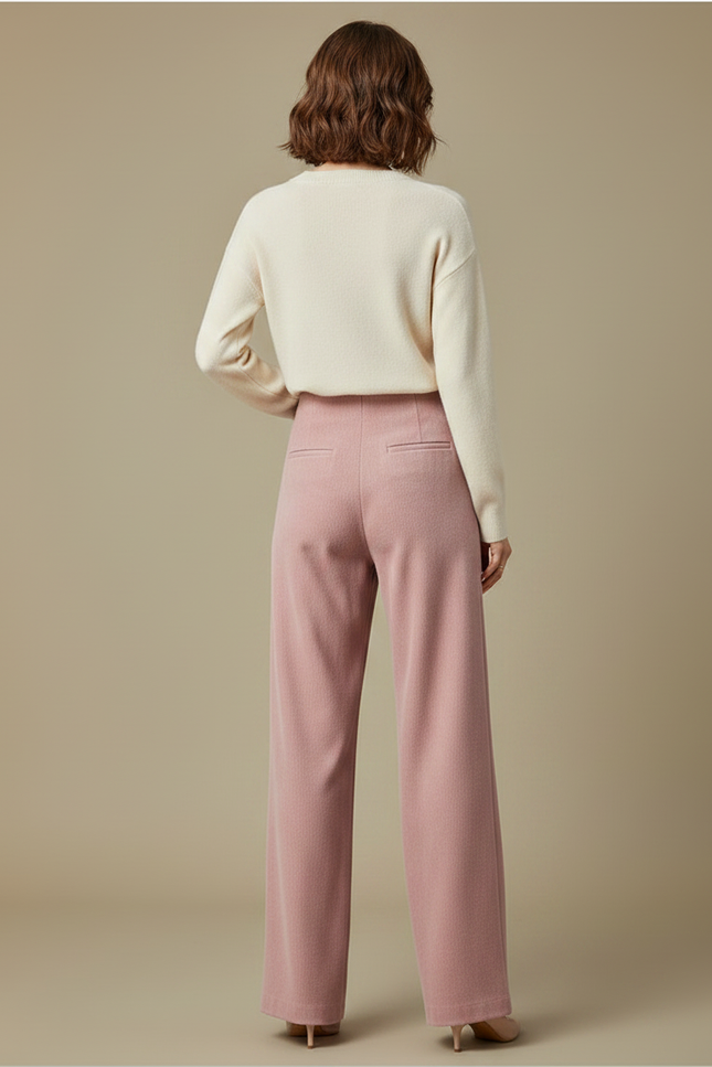 Pantalon Chinois Rose Plissé Ample Boutons Femme - Laine - vue 2