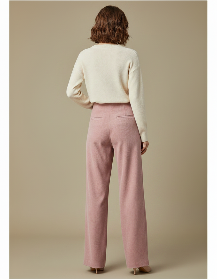 Pantalon Chinois Rose Plissé Ample Boutons Femme - Laine - vue 2