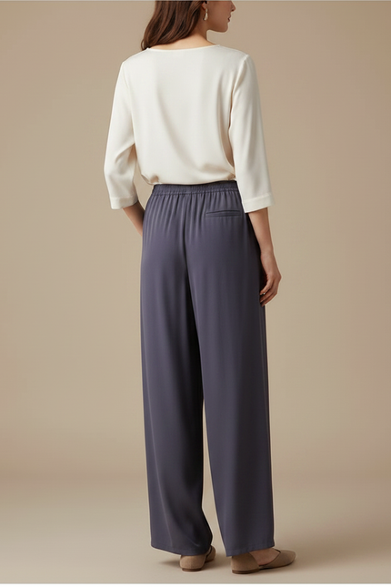 Pantalon Chinois Fluide Ample Gris Élégant Femme - Viscose - vue 2