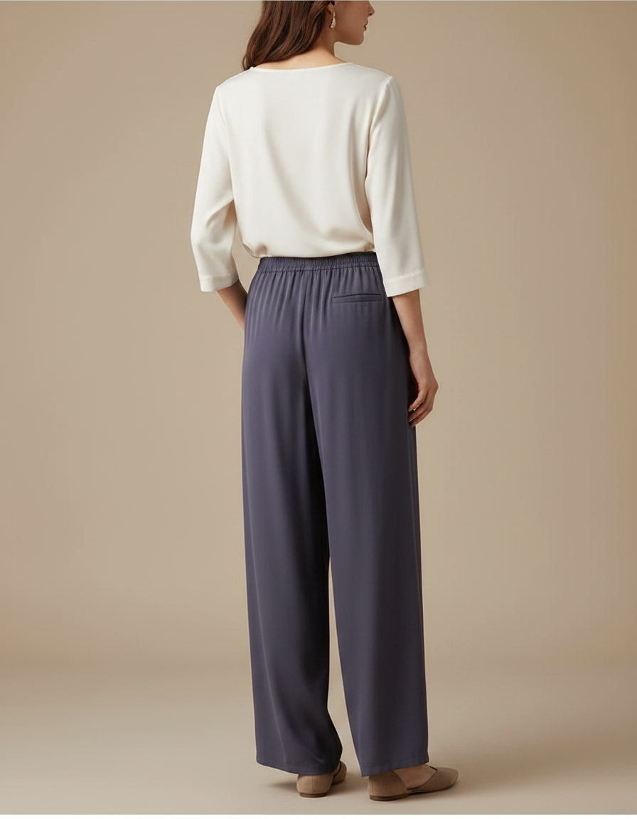 Pantalon Chinois Fluide Ample Gris Élégant Femme - Viscose - vue 2