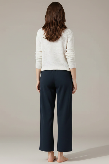 Pantalon Chinois Large Fluide Taille Haute Bleu Marine - Molleton - vue 2