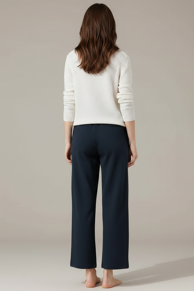 Pantalon Chinois Large Fluide Taille Haute Bleu Marine - Molleton - vue 2