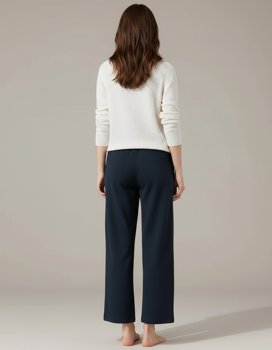 Pantalon Chinois Large Fluide Taille Haute Bleu Marine - Molleton - vue 2