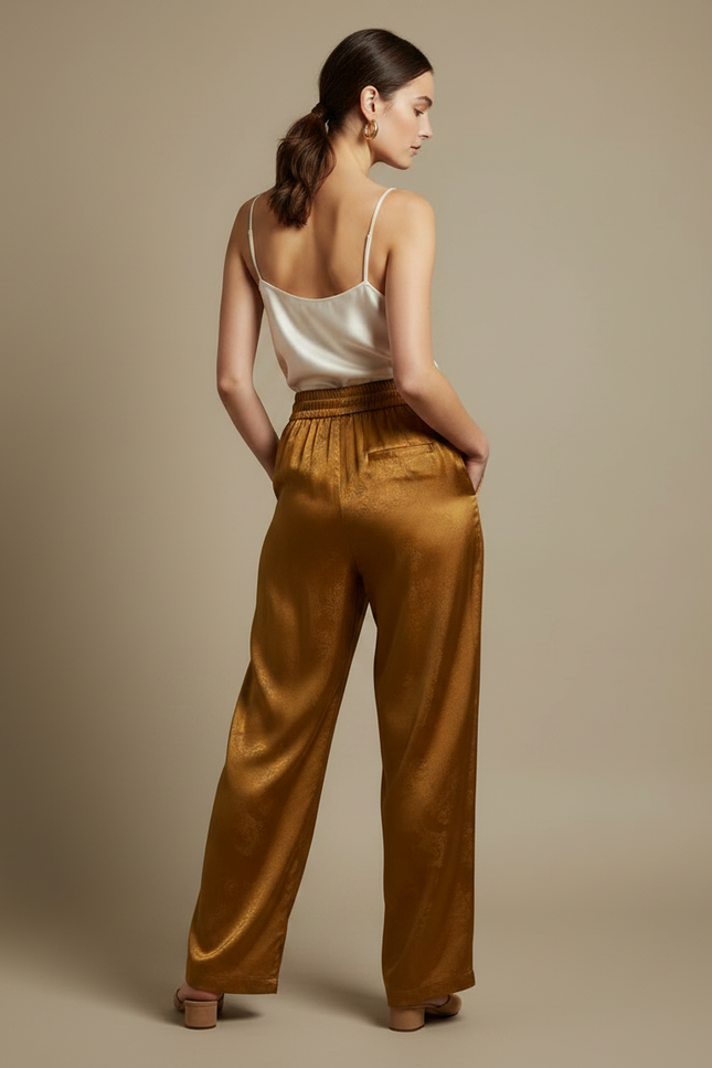 Pantalon Chinois Doré Soie Jacquard Ample Fluide - vue 2