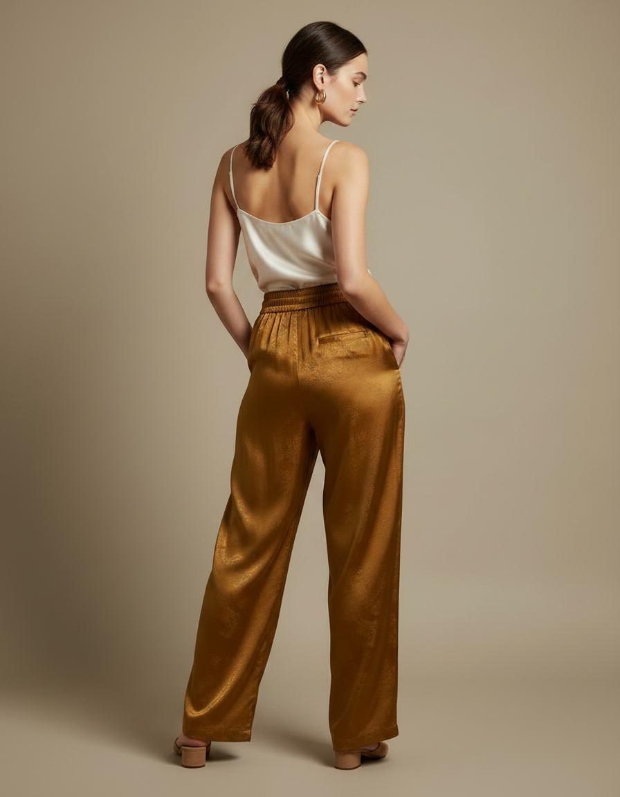 Pantalon Chinois Doré Soie Jacquard Ample Fluide - vue 2