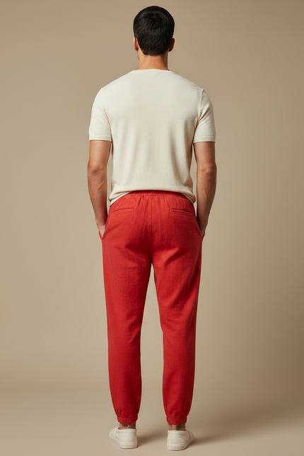 Pantalon Chinois Rouge Cordon Ample Décontracté Coton - vue 2