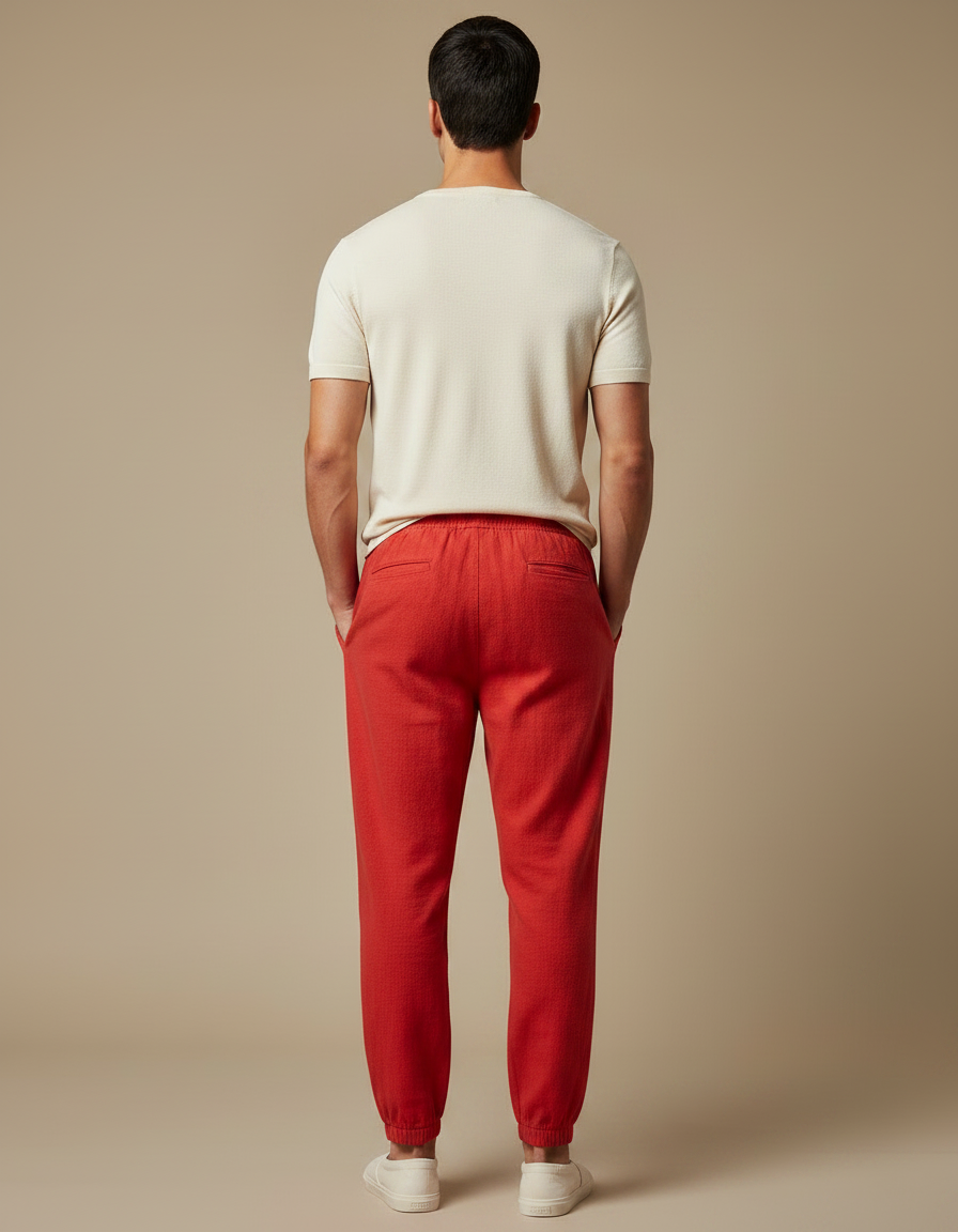 Pantalon Chinois Rouge Cordon Ample Décontracté Coton - vue 2