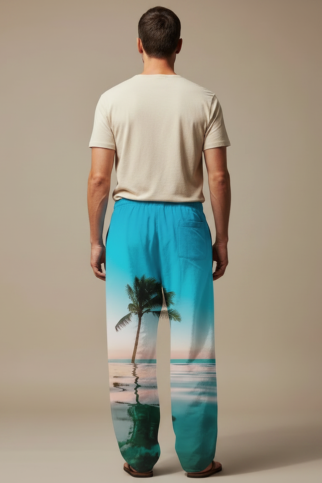 Pantalon Chinois Paysage Tropical Ample Cordon Homme - Imprimé Lin - vue 2
