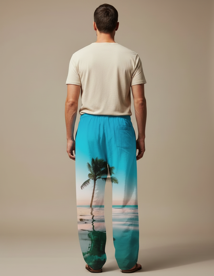 Pantalon Chinois Paysage Tropical Ample Cordon Homme - Imprimé Lin - vue 2