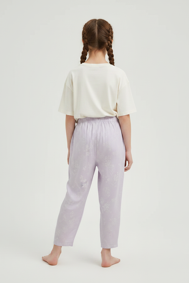 Pantalon Chinois Lilas Ample Imprimé Floral Doux - Violet Viscose - vue 2