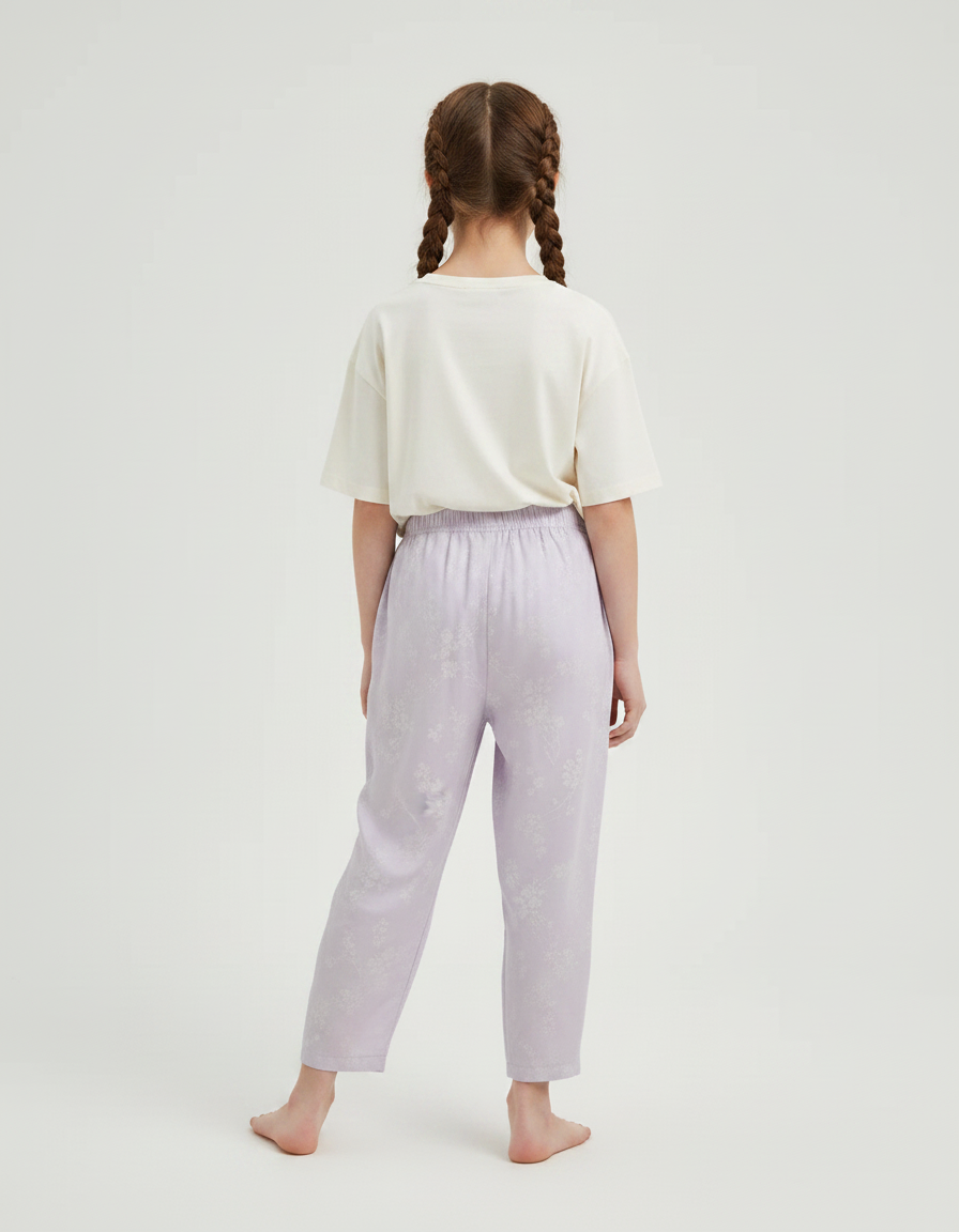Pantalon Chinois Lilas Ample Imprimé Floral Doux - Violet Viscose - vue 2
