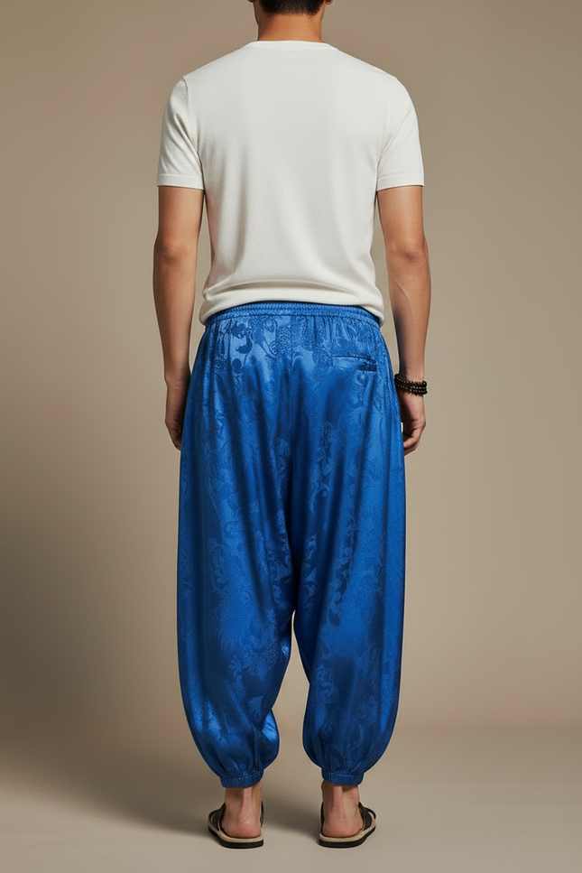 Pantalon Chinois Bleu Dragon Ample Soie Homme - vue 2