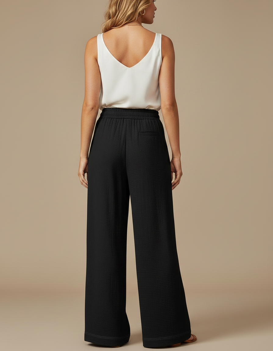 Pantalon Chinois Noir Ample Fluide Côtelé Femme - Cordé - vue 2