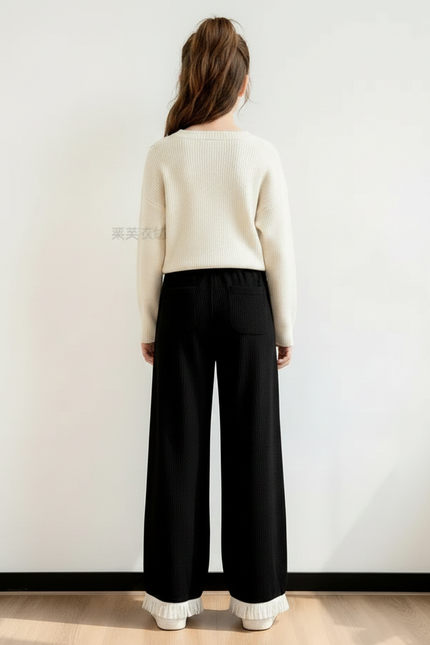 Pantalon Chinois Noir Brodé Frangé Ample Enfant - Maille - vue 2