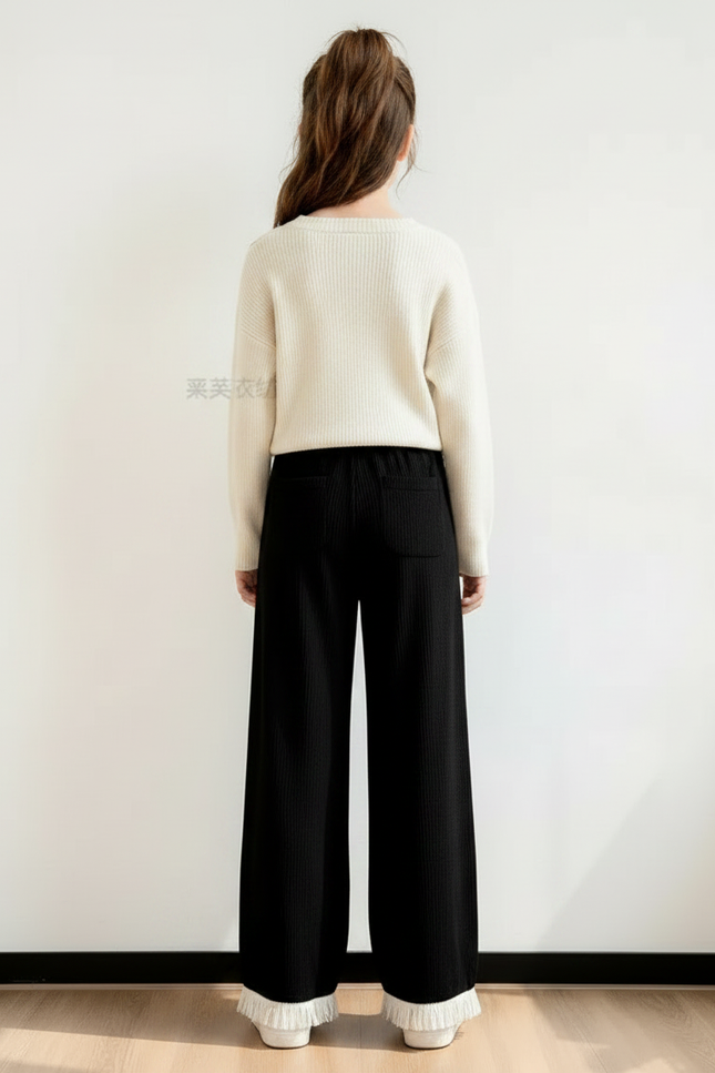 Pantalon Chinois Noir Brodé Frangé Ample Enfant - Maille - vue 2