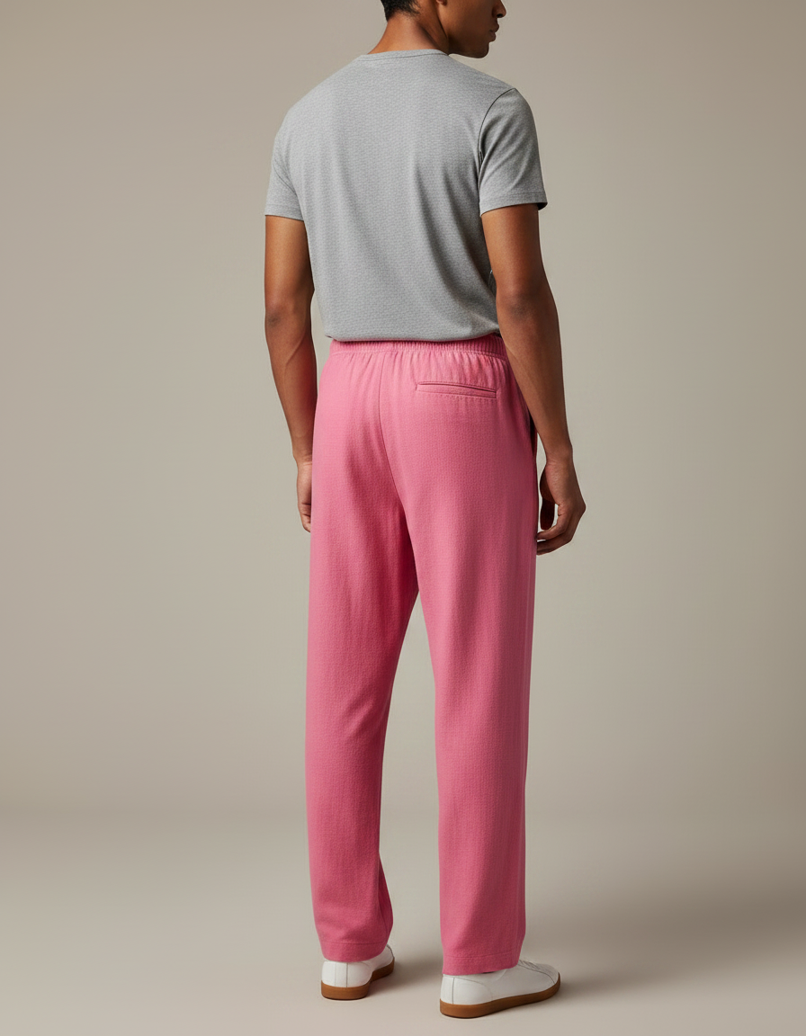 Pantalon Chinois Rose Ample Fluide Confortable Unisexe - Lin - vue 2