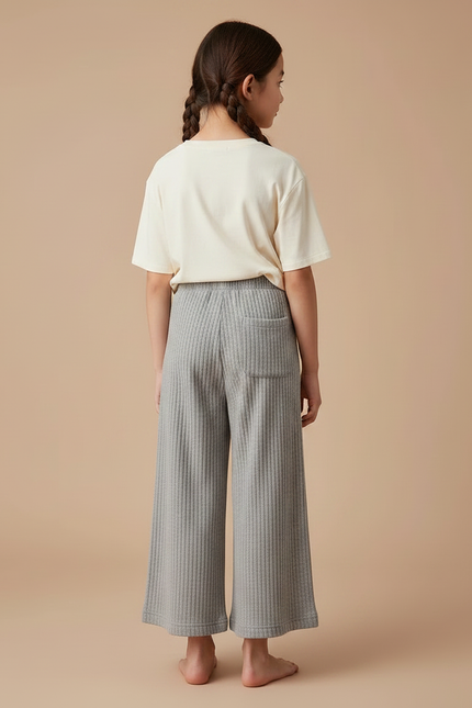 Pantalon Chinois Gris Côtelé Large Ample Enfant - Maille - vue 2