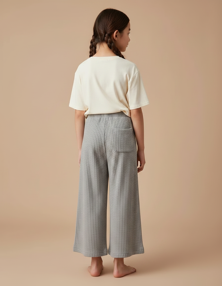 Pantalon Chinois Gris Côtelé Large Ample Enfant - Maille - vue 2