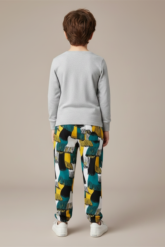 Pantalon Chinois Imprimé Abstrait Fluide Ample Garçon - Multicolore Viscose - vue 2