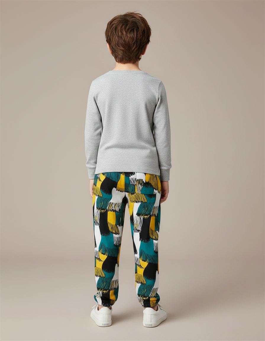 Pantalon Chinois Imprimé Abstrait Fluide Ample Garçon - Multicolore Viscose - vue 2