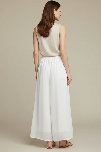 Pantalon Chinois Blanc Chiffon Ample Fluide Femme - Polyester - vue 2
